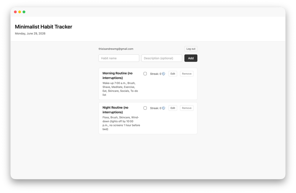 Habit trackers are stuffed, so I made my own. screenshot