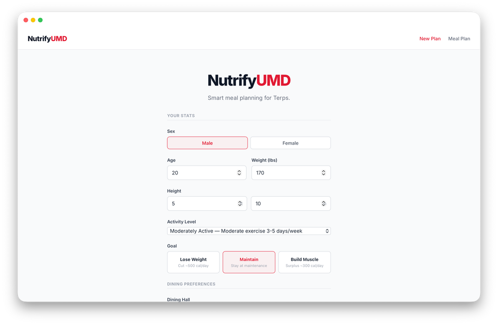 A personal nutritionist for UMD students. screenshot